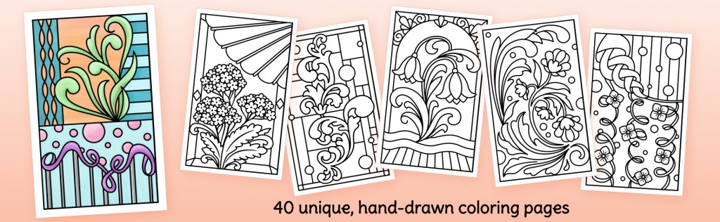 Six sample images of pages from my first coloring book.